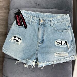 ROMWE Women's Light Blue Distressed Denim Shorts B2